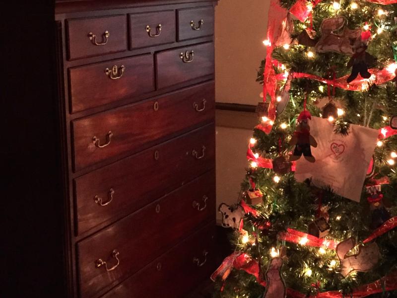 chest of drawers in the guest bedroom at Christmas