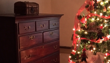 chest of drawers in the guest bedroom at Christmas