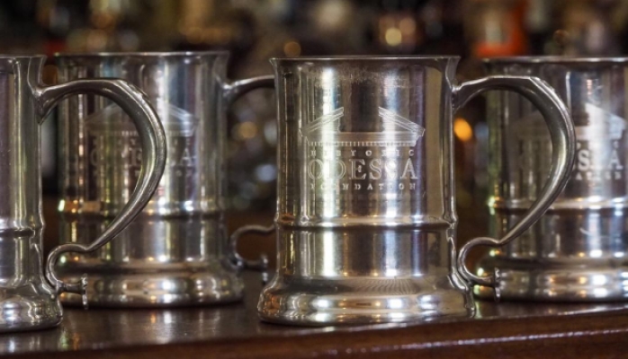 mugs on the bar of Cantwell's Tavern